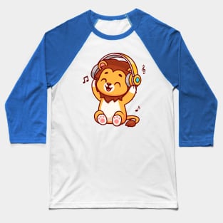 Cute Lion Listening Music With Headphone Cartoon Baseball T-Shirt